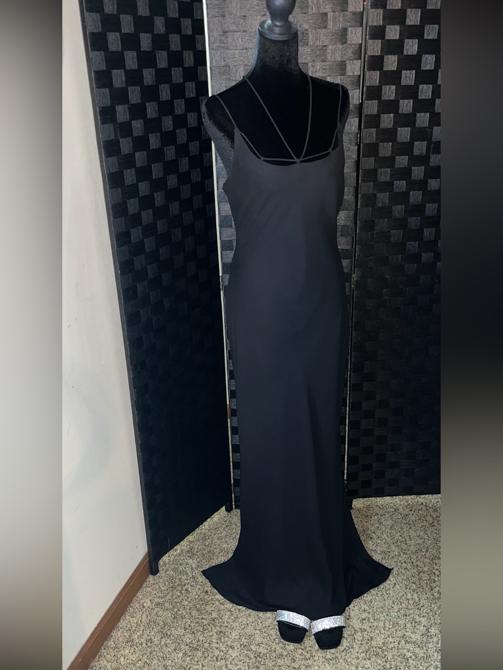 Elegant Black Slip Maxi Dress with Delicate Straps